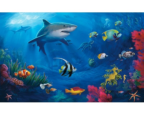 Under Water Great White Shark Cling On Aquarium Background